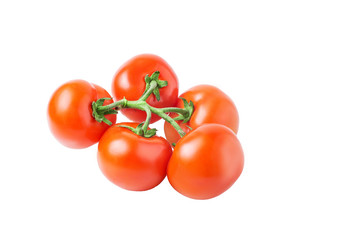 fresh tomatoes with green leaves isolated on white background