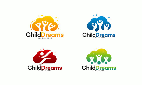set of Cloud Dreams logo designs, Online Learning logo designs vector, Kids Dream logo, Child Dream logo template