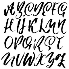 Handdrawn dry brush font. Modern brush lettering. Grunge style alphabet. Vector illustration.
