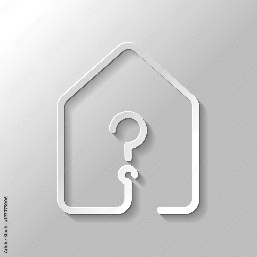 Poster house with question mark icon. line style. paper style with shadow on gray background