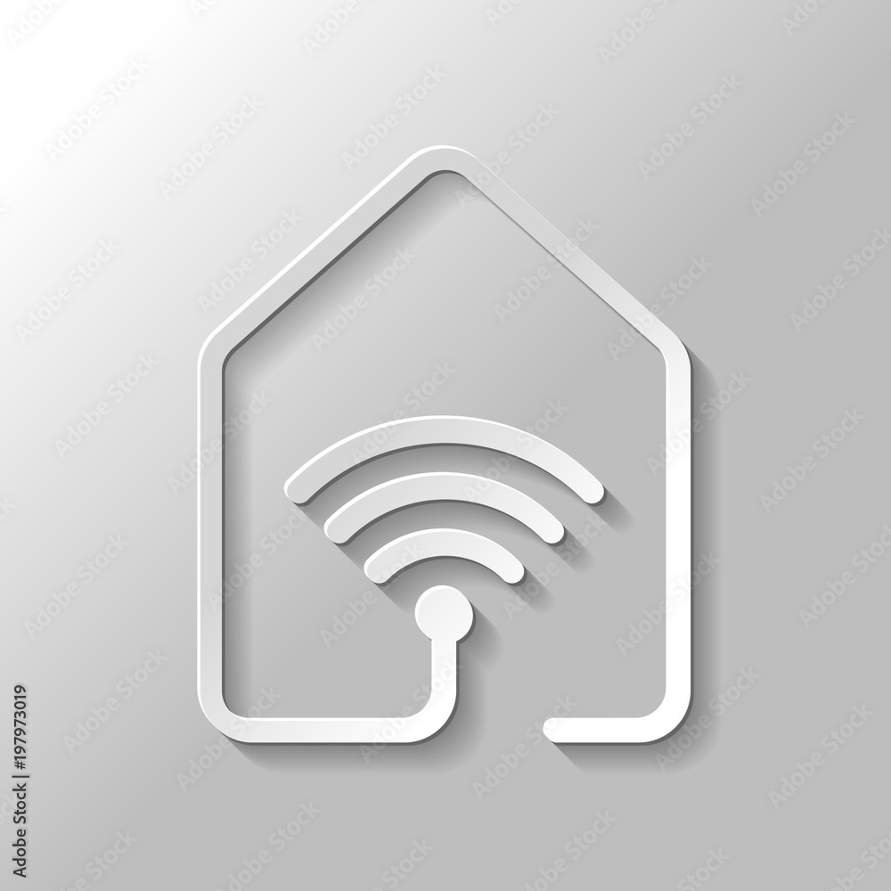 Poster house with wifi icon. line style. paper style with shadow on gray background