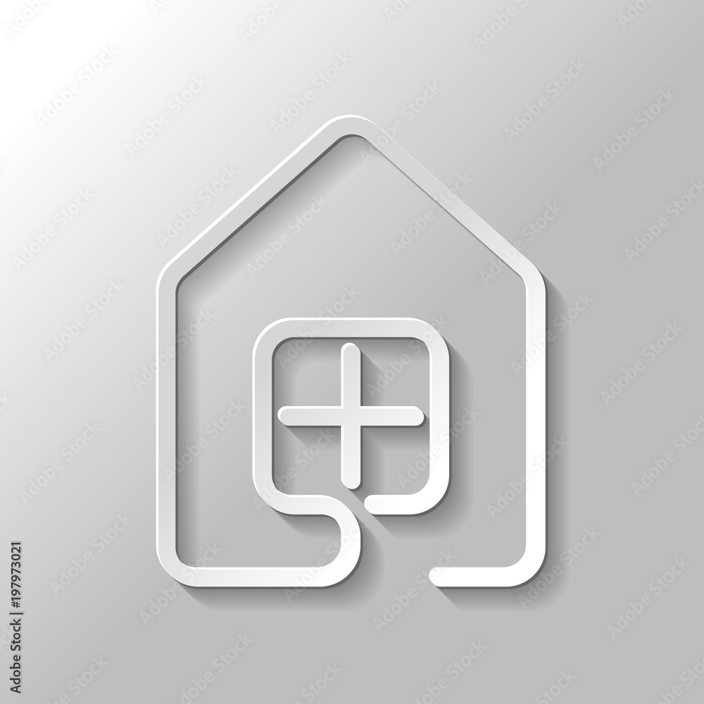 Poster house with window icon. line style. paper style with shadow on gray background