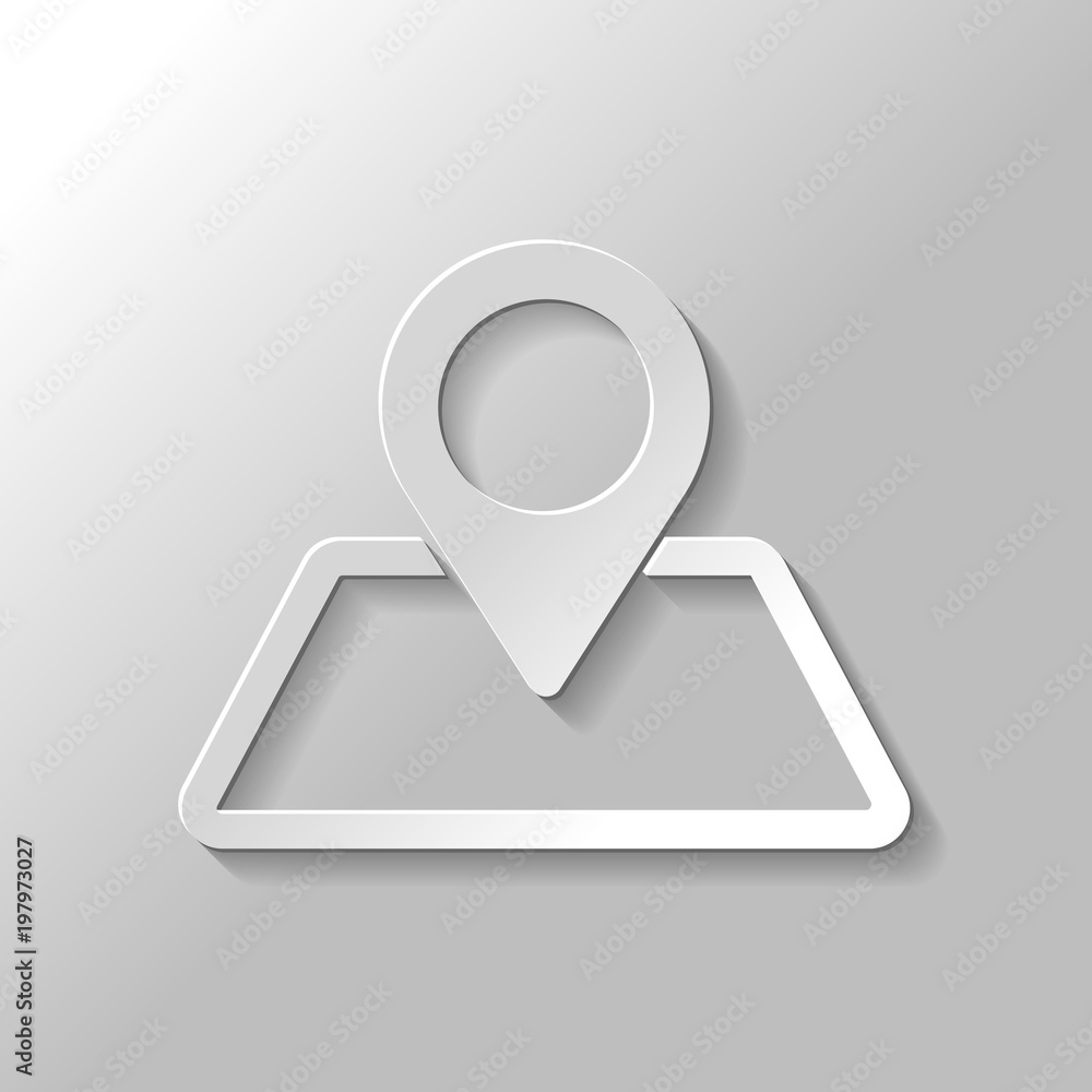 Poster label on map. simple silhouette. paper style with shadow on gray background