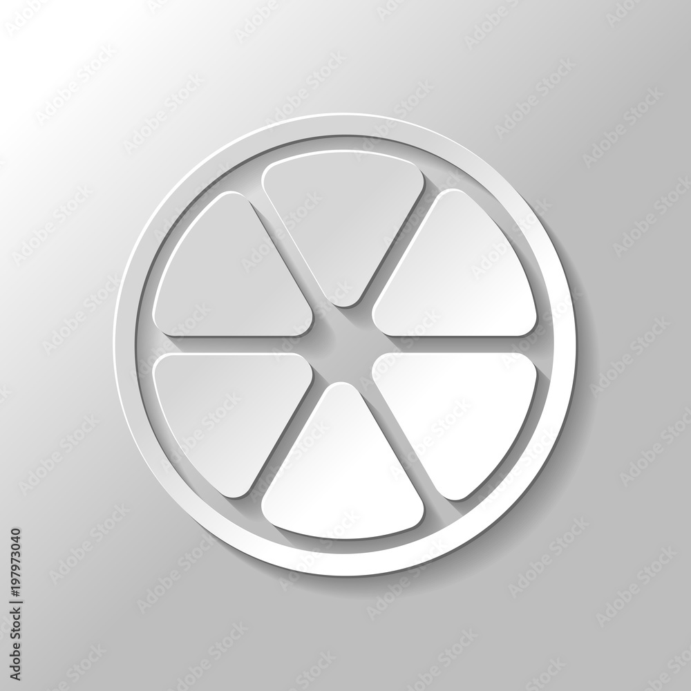 Poster lemon slice icon. paper style with shadow on gray background