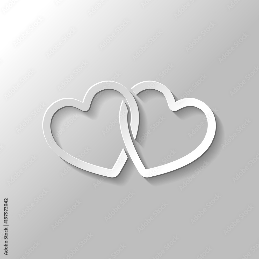 Poster linked hearts icon. paper style with shadow on gray background