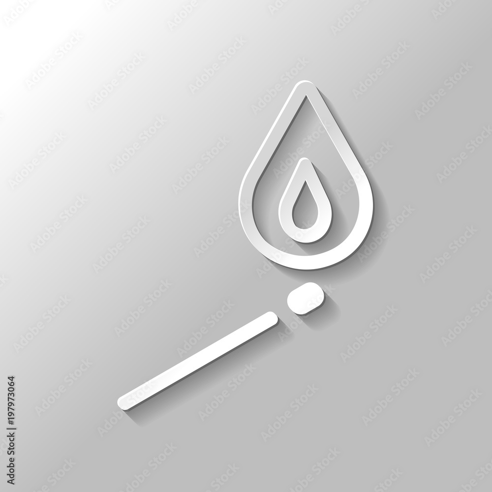 Poster match with flame of fire. simple silhouette. paper style with shadow on gray background