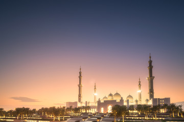 Sheikh Zayed Grand Mosque at sunset Abu-Dhabi, UAE