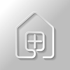 house with window icon. line style. Paper style with shadow on gray background