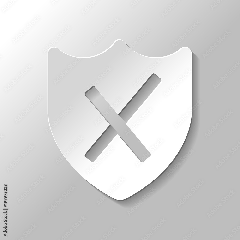 Poster protection broken. simple icon. paper style with shadow on gray background
