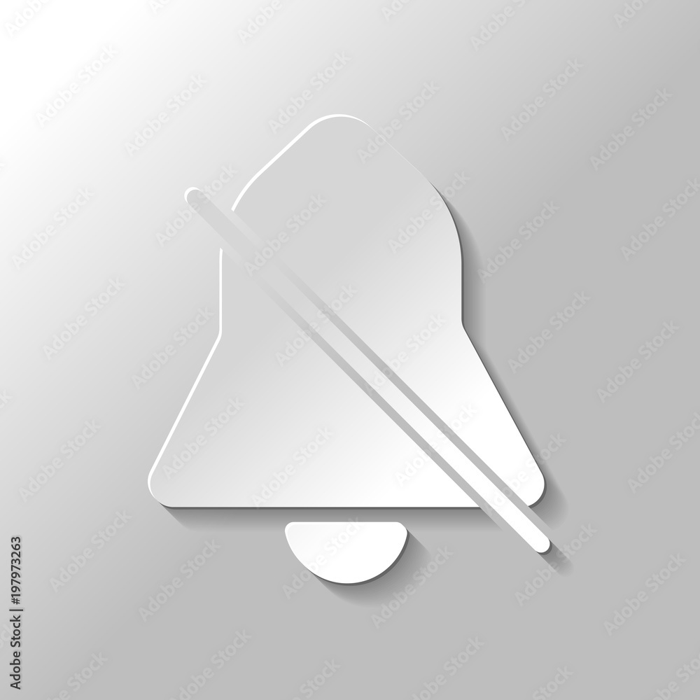 Poster silent bell. simple icon. paper style with shadow on gray background