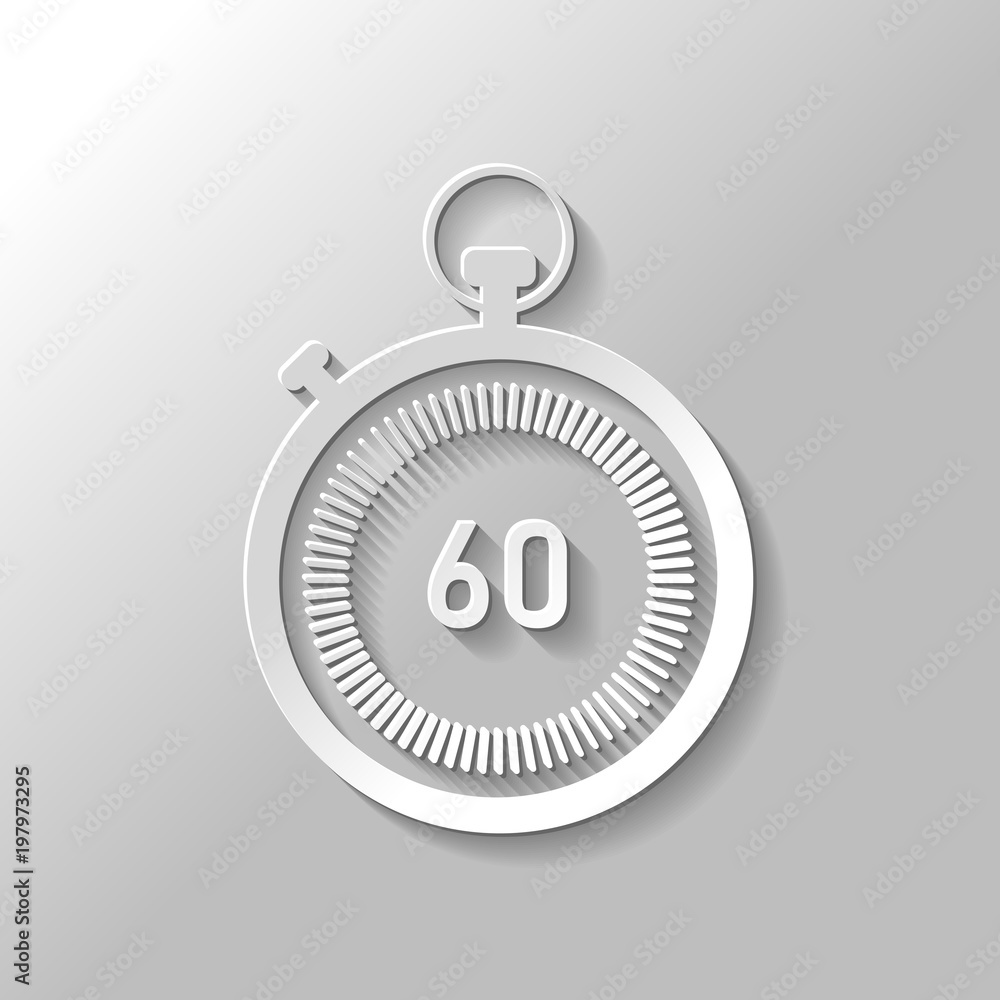 Poster stopwatch. simple icon. paper style with shadow on gray background