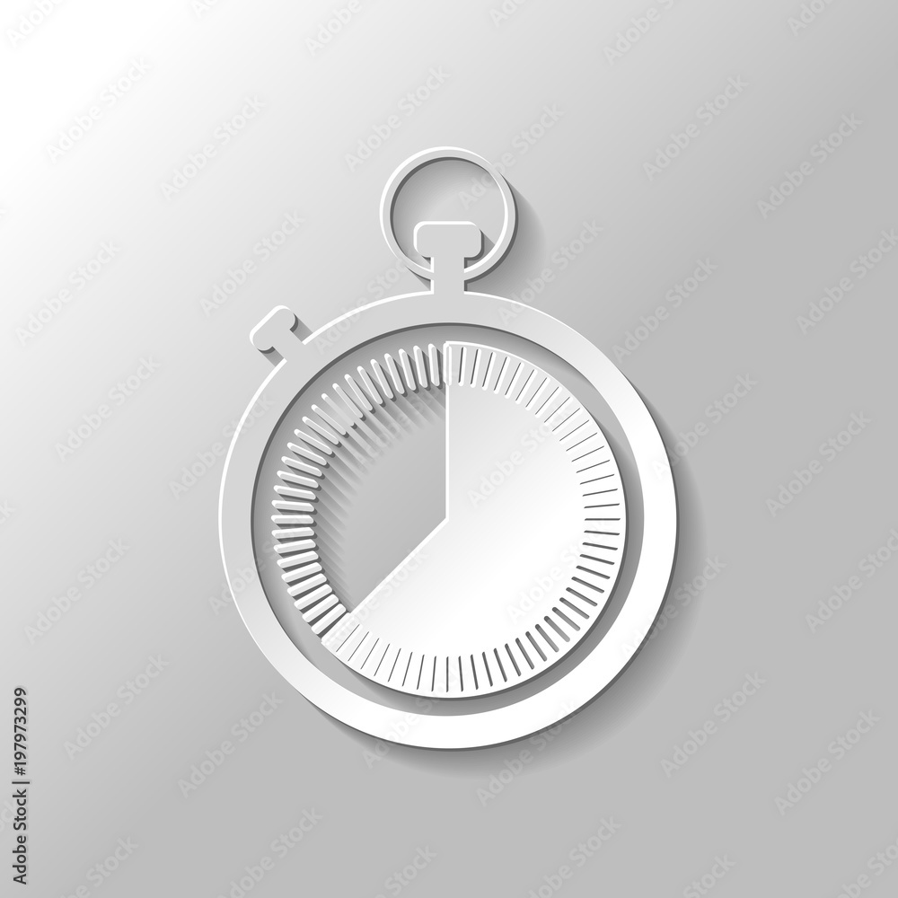 Poster stopwatch. simple icon. paper style with shadow on gray background