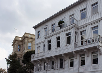 Fototapeta premium View of old, historical, wooden buildings by Bosphorus in Istanbul.