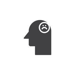 Human head with sad emoticon vector icon. filled flat sign for mobile concept and web design. Unhappy face simple solid icon. Symbol, logo illustration. Pixel perfect vector graphics