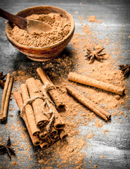 Ground cinnamon in a bowl.