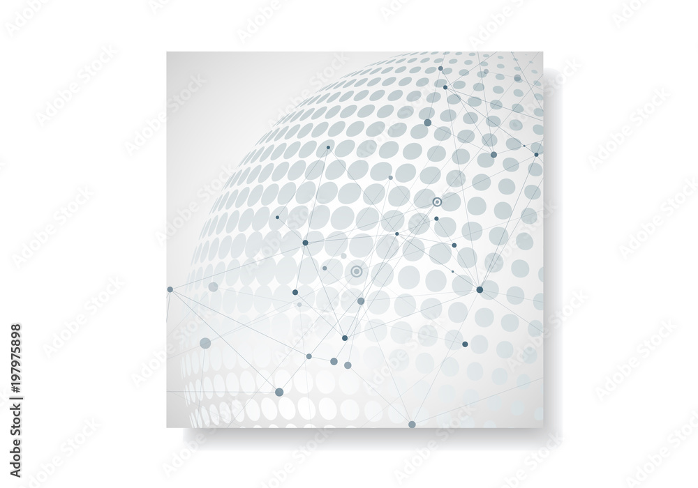 Poster vector halftone circle design witn molecule connect