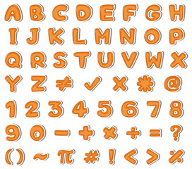 Font design for english alphabets and numbers in orange