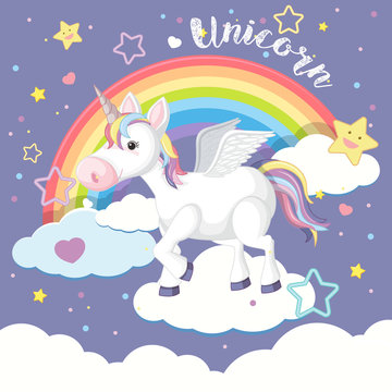 Background design with unicorn and rainbow