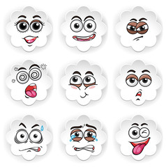 Nine facial expressions on round paper