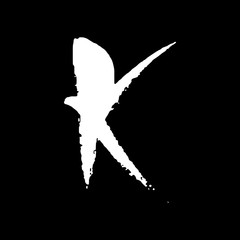 Letter K. Handwritten by dry brush. Rough strokes textured font. Vector illustration. Grunge style elegant alphabet.