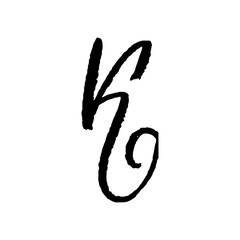Letter K. Handwritten by dry brush. Rough strokes textured font. Vector illustration. Grunge style elegant alphabet.