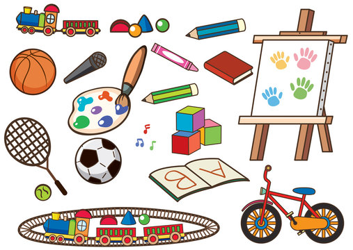 Different school items and sport equipments