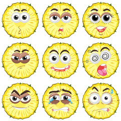 Pineapple with different facial expressions