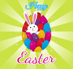 Easter greeting card with colorful eggs and a bunny bunny