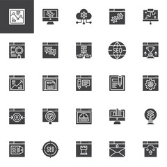 SEO and online marketing vector icons set, modern solid symbol collection, filled style pictogram pack. Signs, logo illustration. Set includes icons as Cloud computing, Analytics Browser, Sitemap