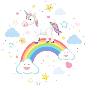 Cute unicorn on rainbow