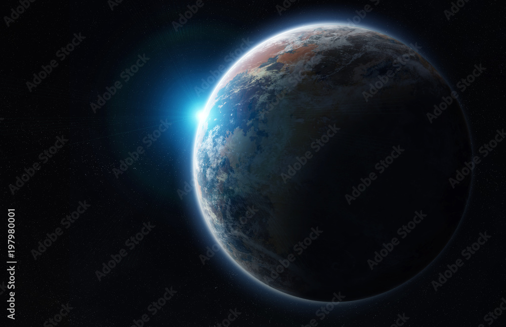 Poster distant planet system in space with exoplanets 3d rendering elements of this image furnished by nasa