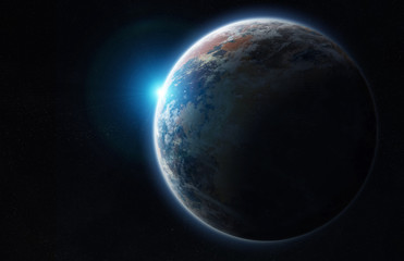 Distant planet system in space with exoplanets 3D rendering elements of this image furnished by NASA