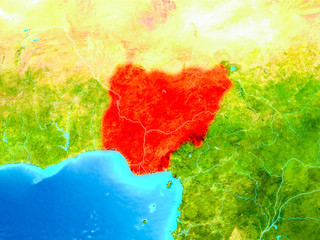Nigeria in red on Earth