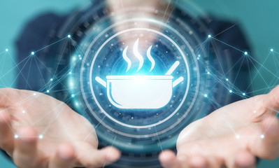 Businesswoman using application to order home made food online 3D rendering