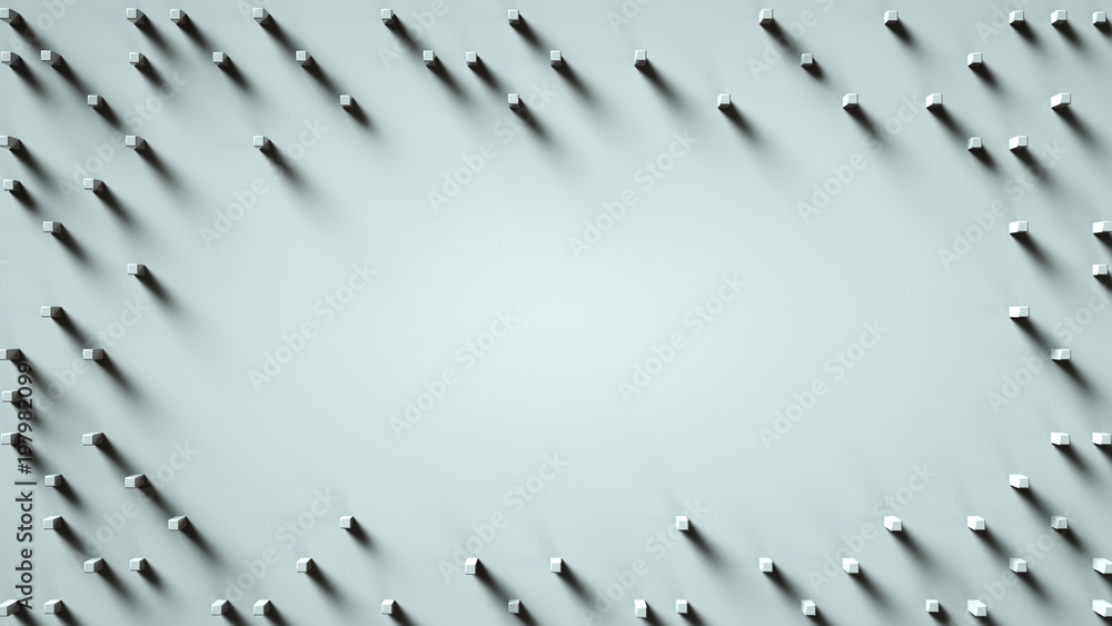 Poster frame of extruded blocks and free space abstract 3d render