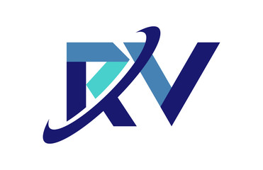 RV Ellipse Swoosh Ribbon Letter Logo