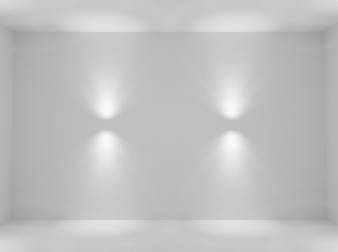 Abstract white wall with lamps spotlights