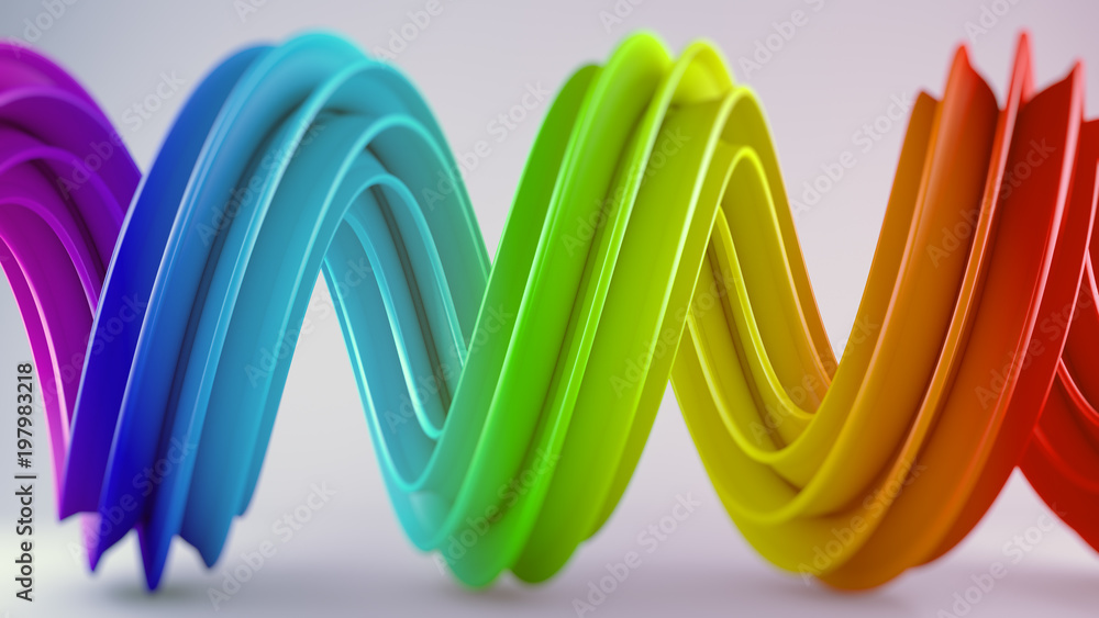 Poster vivid colorful twisted spiral shape 3d render with dof