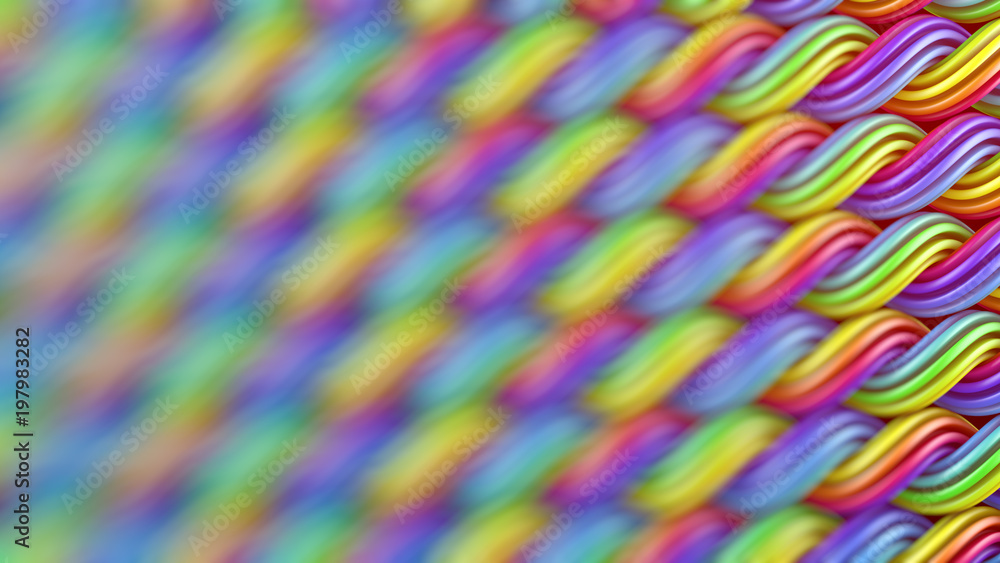 Poster wavy surface of multicolor curles ornament abstract 3d rendering with dof