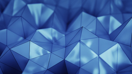 Polygonal blue plastic shape 3D rendering with DOF