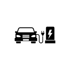 Electric Car Charging Station. Flat Vector Icon. Simple black symbol on white background