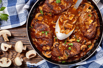 juicy salisbury beef steaks wth gravy