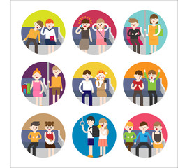Subway actions that damage neighboring people. vector flat design illustration set 