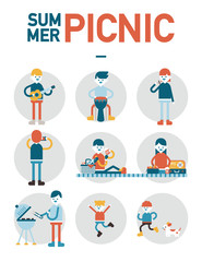 summer picnic characters vector flat design illustration set 