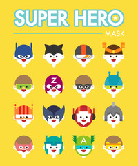 super hero mask face character. vector flat design illustration set 