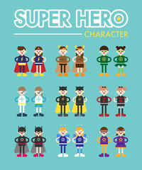 super hero character. vector flat design illustration set 