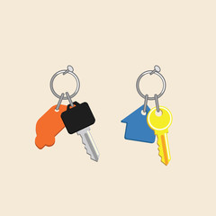 House and car key with keyholders icons. Real estate and car rent vector ilustration
