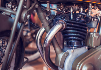 Obraz premium Motorcycle engine and manifold vintage old