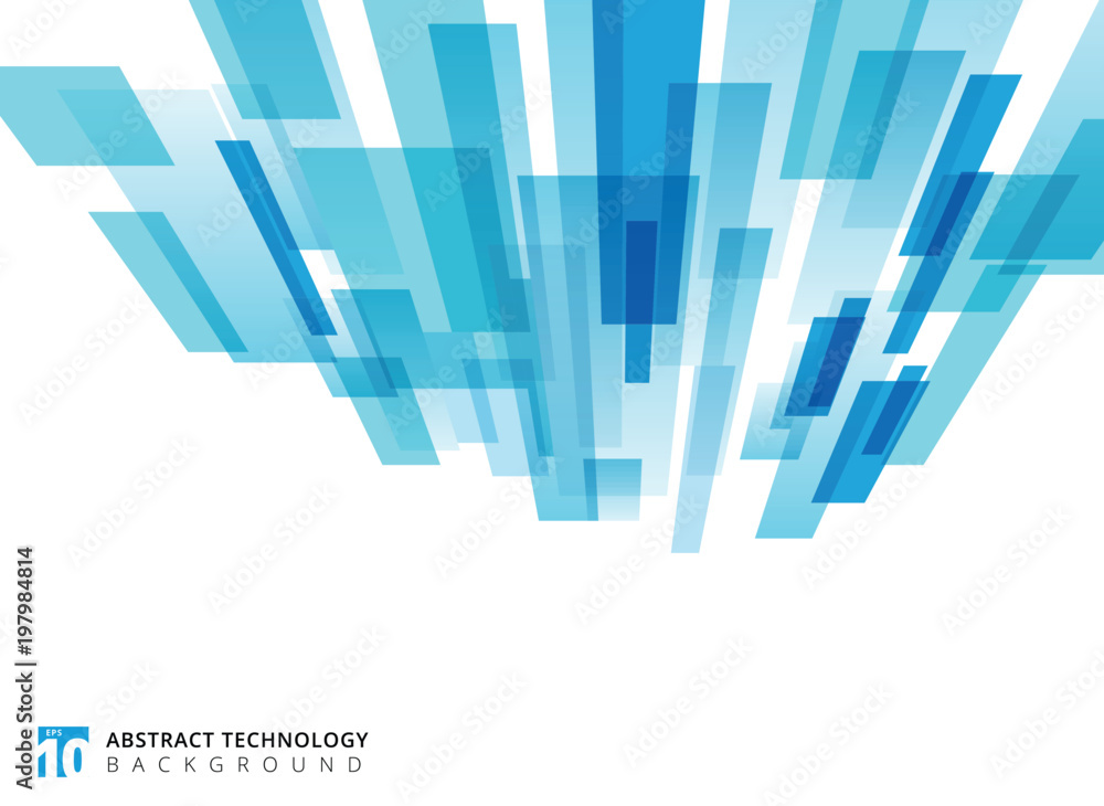 Poster abstract technology vertical perspective overlapped geometric squares shape blue colour on white bac