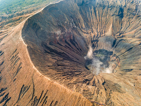 Crater And Caldera Of An Active Volcano. Aerial View